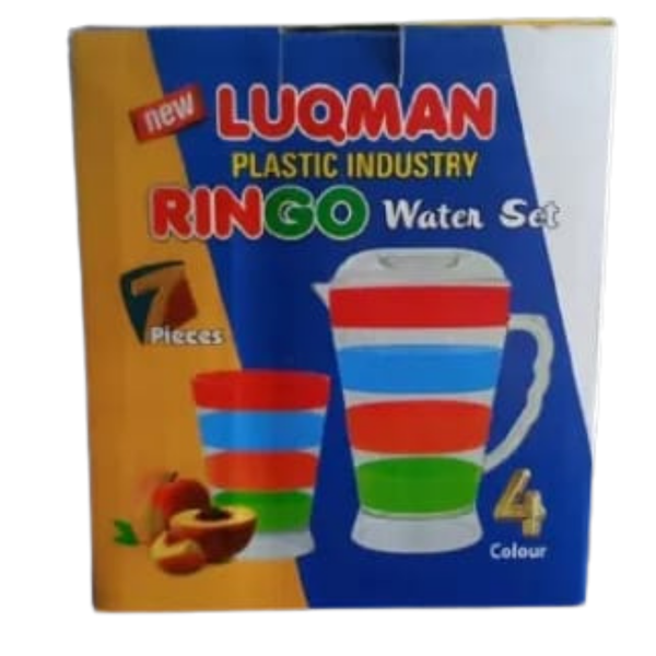 Color Stripe Plastic Water Jug Set – 7 Pcs Jug with 6 Glasses
