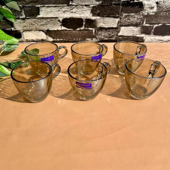 Delisoga Transparent Glass Tea Cups Set – 6 Pcs Elegant Handle Cups