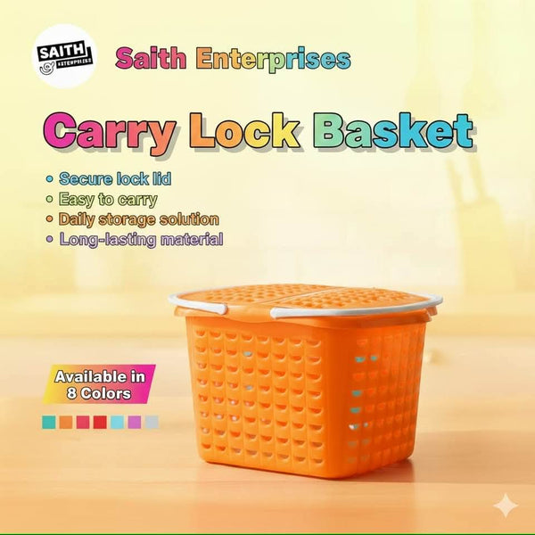 Saith Carry Lock Storage Basket – Multi-Purpose Plastic Basket with Secure Lid