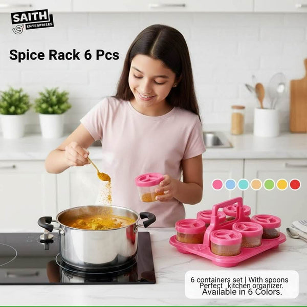 Saith Spice Rack Set – 6 Pcs Kitchen Spice Containers with Tray & Spoons
