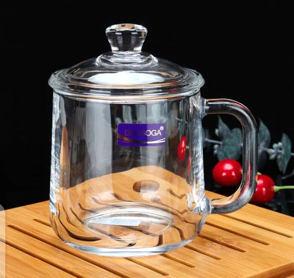 Delisoga Glass Mug with Lid – Premium Heat-Resistant Tea & Coffee Cup (340ml)